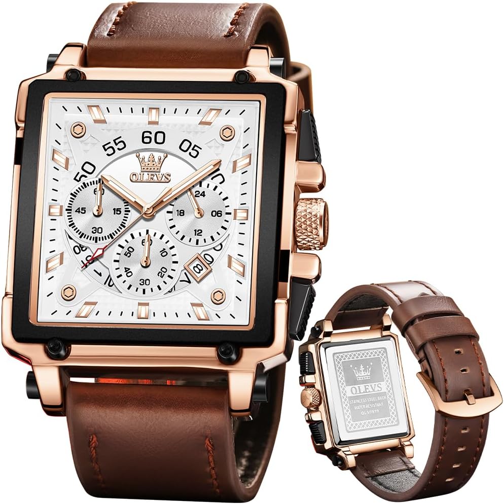 Thumbnail 6 de OLEVS Herrenuhr Lederarmband Chronograph – Klassische Quarz-Uhr mit Datum und Leuchte