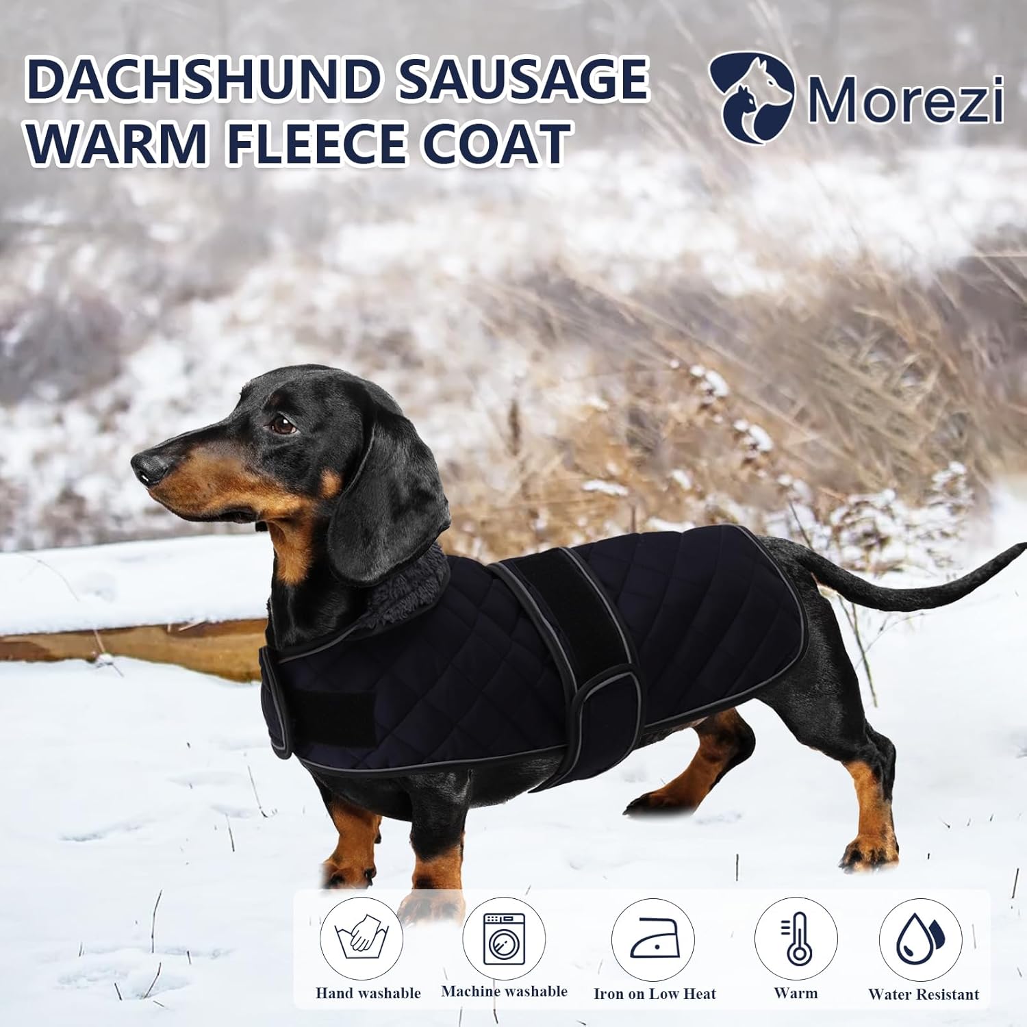 Thumbnail 1 de Morezi Dachshund Winter Coat with Fleece Lining (Dark Blue) – Padded, Windproof & Water-Resistant – Size S
