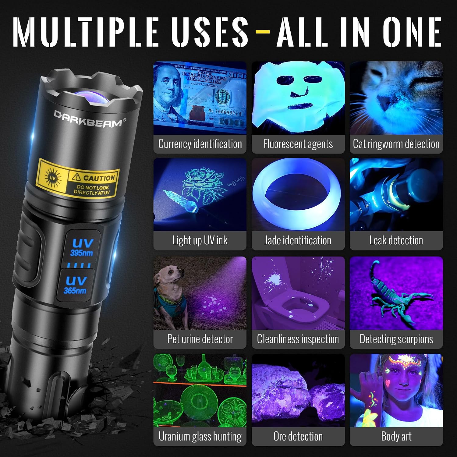 Thumbnail 3 de DARKBEAM A900-365+395 UV-zaklamp met dubbel zwart licht en verstelbare focus