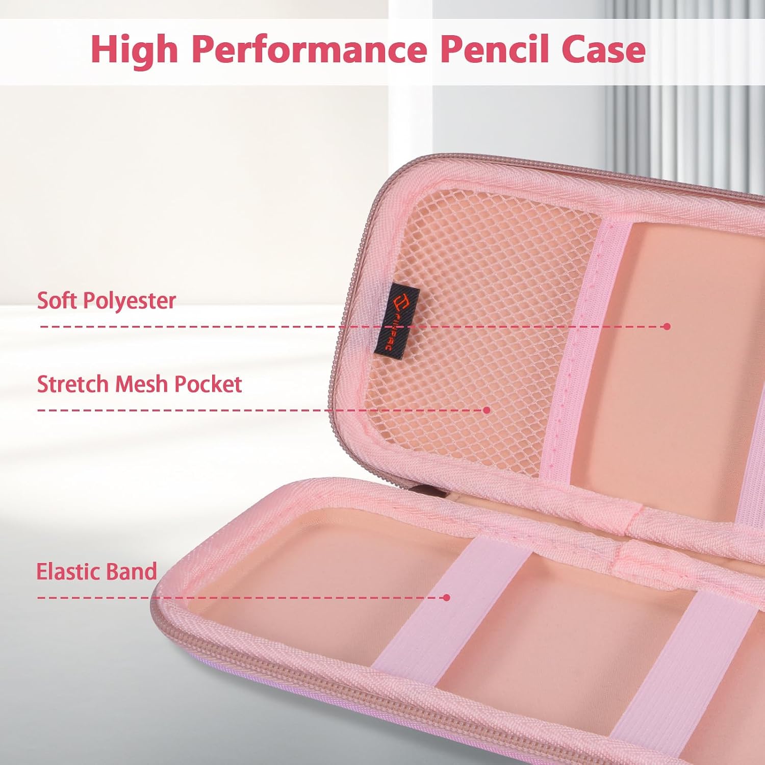Detalle de FINPAC Trousse scolaire EVA grande, rigide zippée (rose ombré) pour crayons