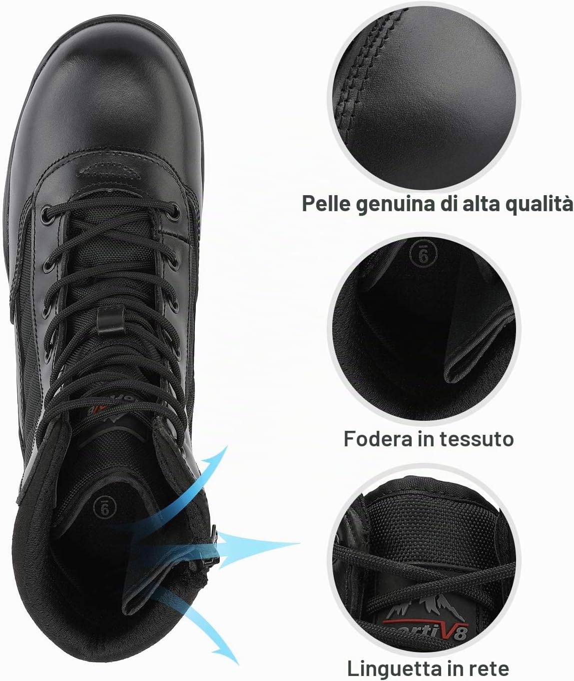 Detalle de NORTIV 8 Stivali da lavoro tattici militari da uomo in pelle con cerniera laterale
