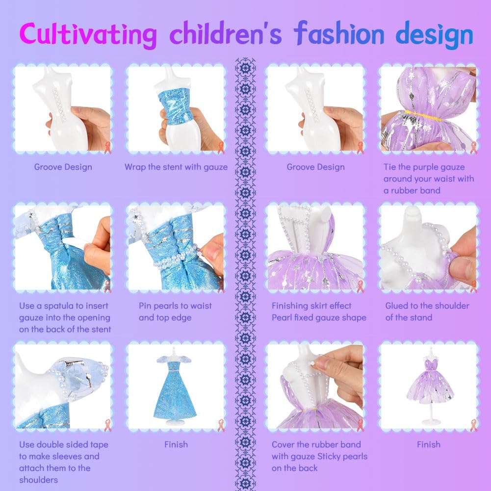Thumbnail 2 de Aomig Fashion Designer Kit for Girls with 2 Mannequins – Creative Dress Making Set for 6–12+