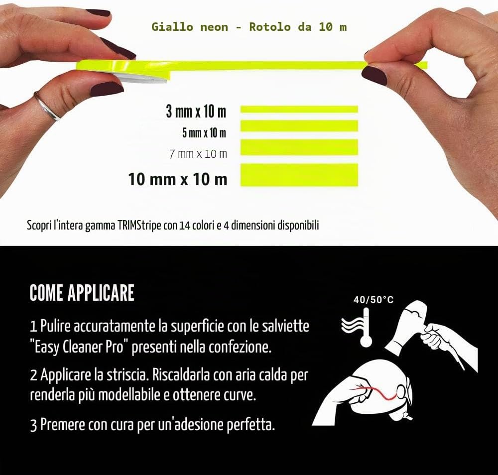 Thumbnail 2 de 4R Quattroerre.it 10474 Strisce adesive per auto, giallo fluo, 5 mm x 10 mt