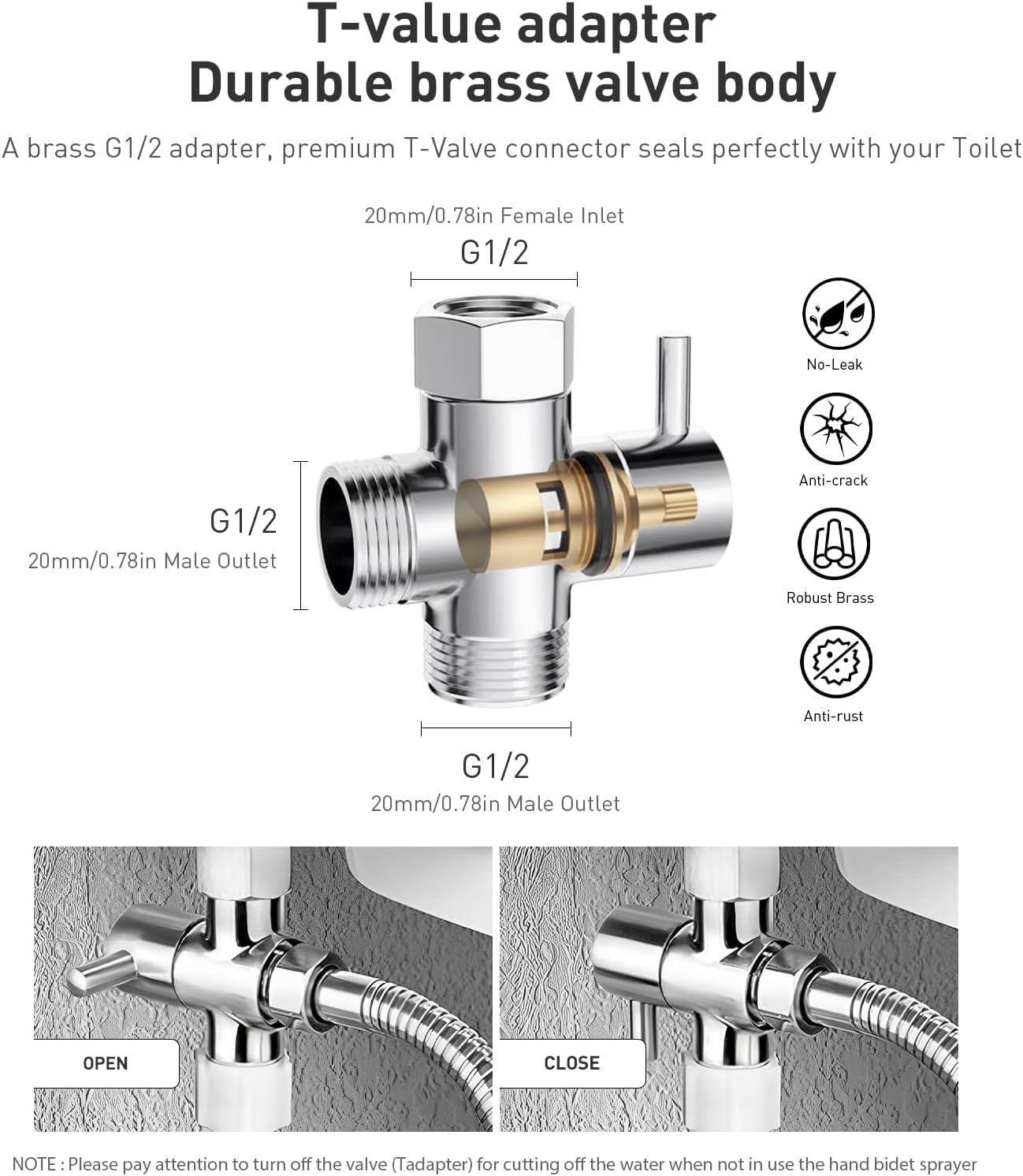 Thumbnail 2 de WEIDMAX Bidet-Handbrause aus Edelstahl mit 49-Zoll-Schlauch und Halterung inkl. T-Adapter (G1/2–3/8)