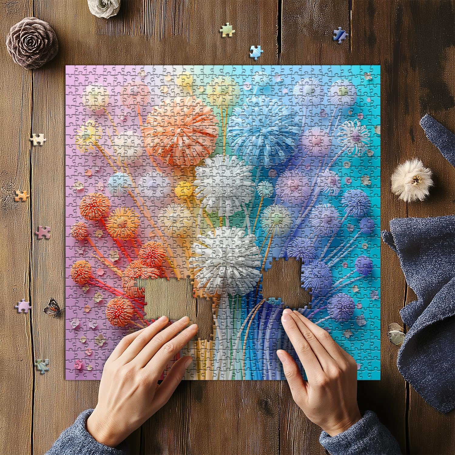 Thumbnail 4 de Flower Puzzles for Adults 1000 Pieces – Dégradé Arc-en-Ciel Impossible, Bouquet Floral