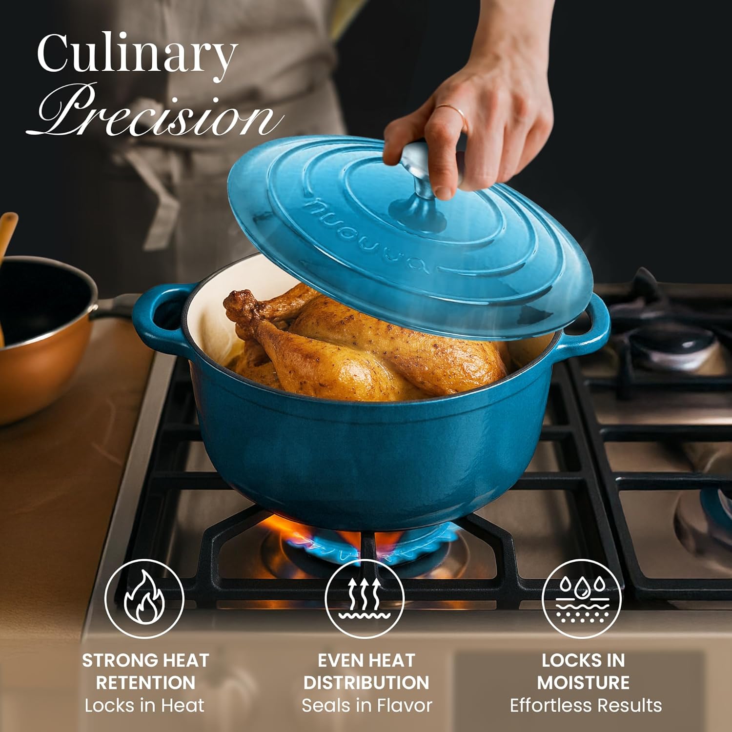 Thumbnail 5 de Nuovva Enamelled Cast Iron Dutch Oven Pot with Lid – 5 Quart, 24cm, Blue