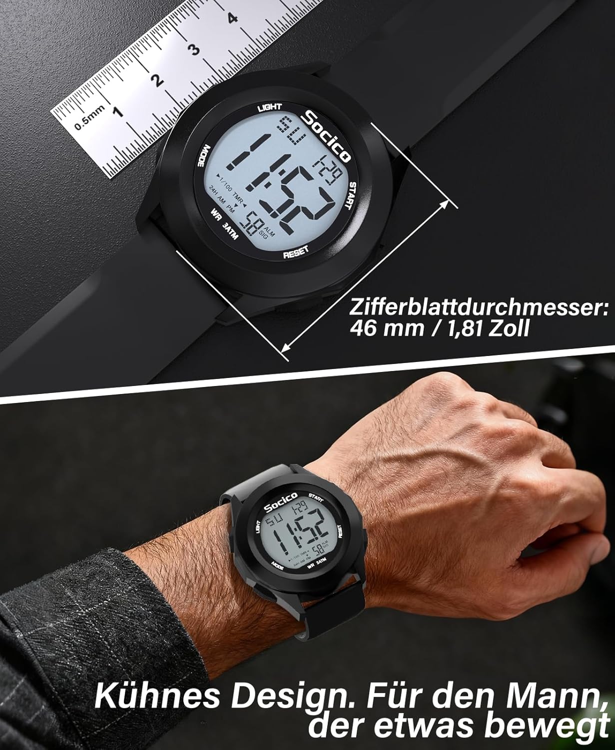 Thumbnail 1 de SOCICO Herren Digitaluhr Großes Display