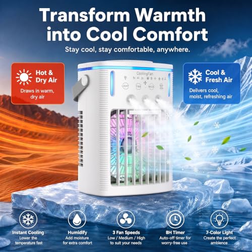 Detalle de Lihaian Klimaanlage Mobil: 6-in-1 tragbares Klimagerät mit 1000 ml Tank, USB-C, Fernbedienung und Licht