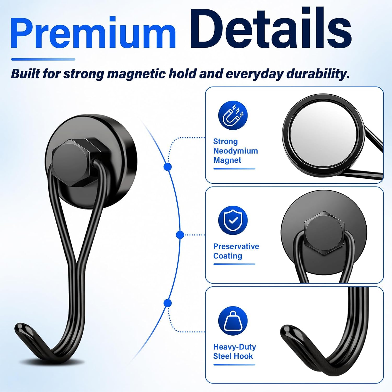 Detalle 2 de FINDMAG Magnetic Hooks, 6-Pack, 180° Swivel, 35 lb Vertical Capacity