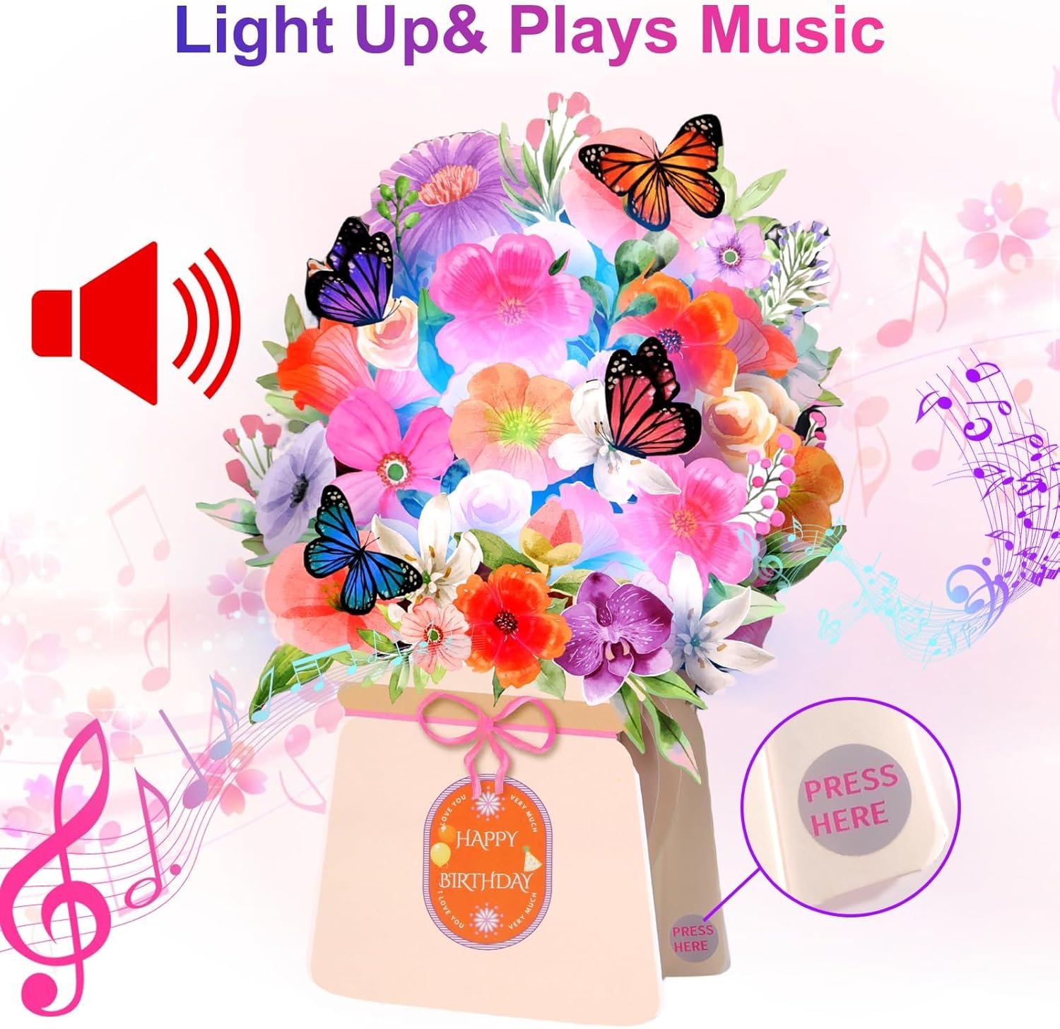 Detalle 2 de WUJUN Birthday Cards: Light & Music 10-Inch Forever Flower Bouquet Card