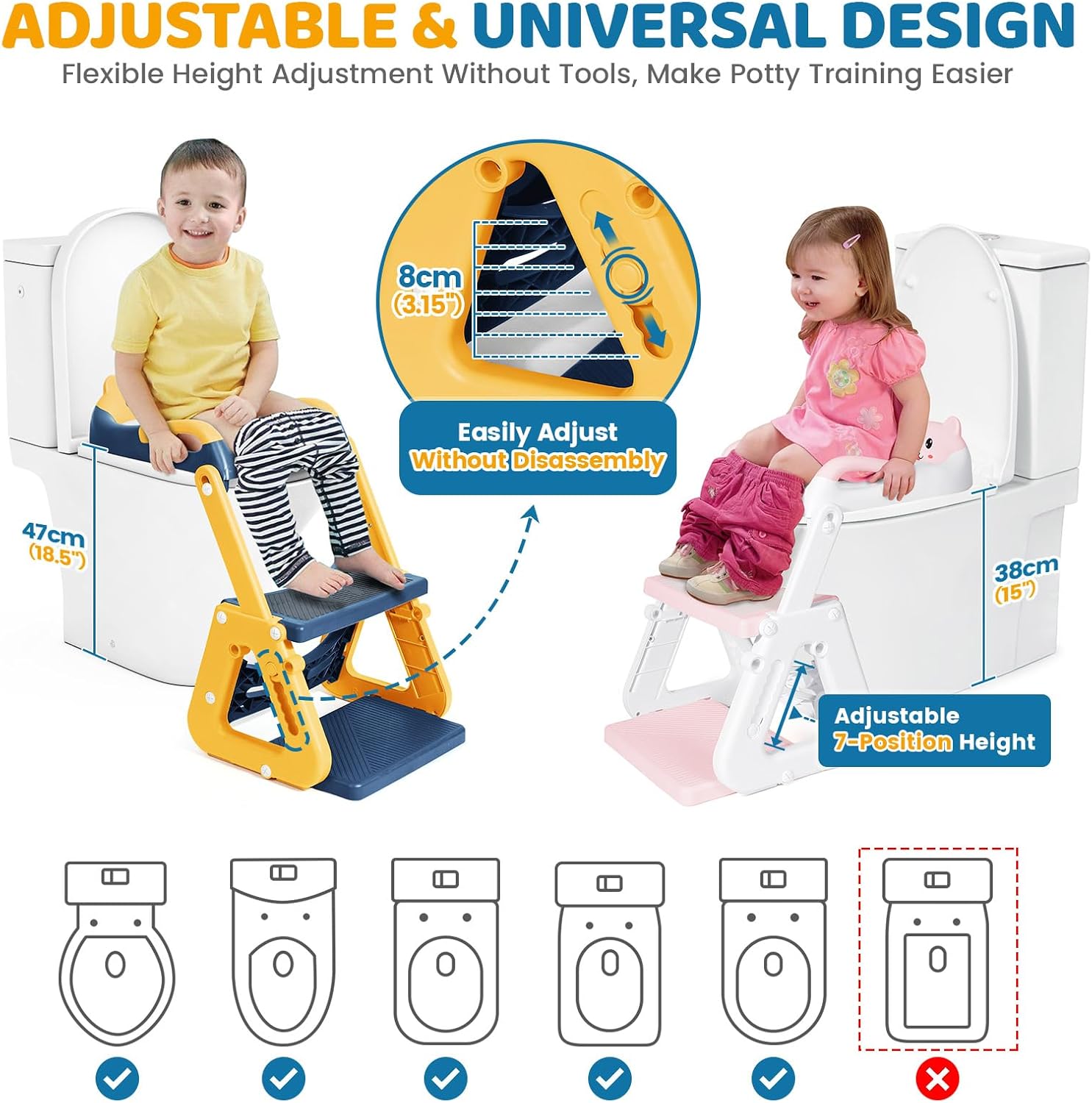 Detalle de Orzbow Toilettensitz für Kinder mit Leiter – stabiler WC-Reduktion mit Treppe, Spritzschutz & rutschfester Oberfläche