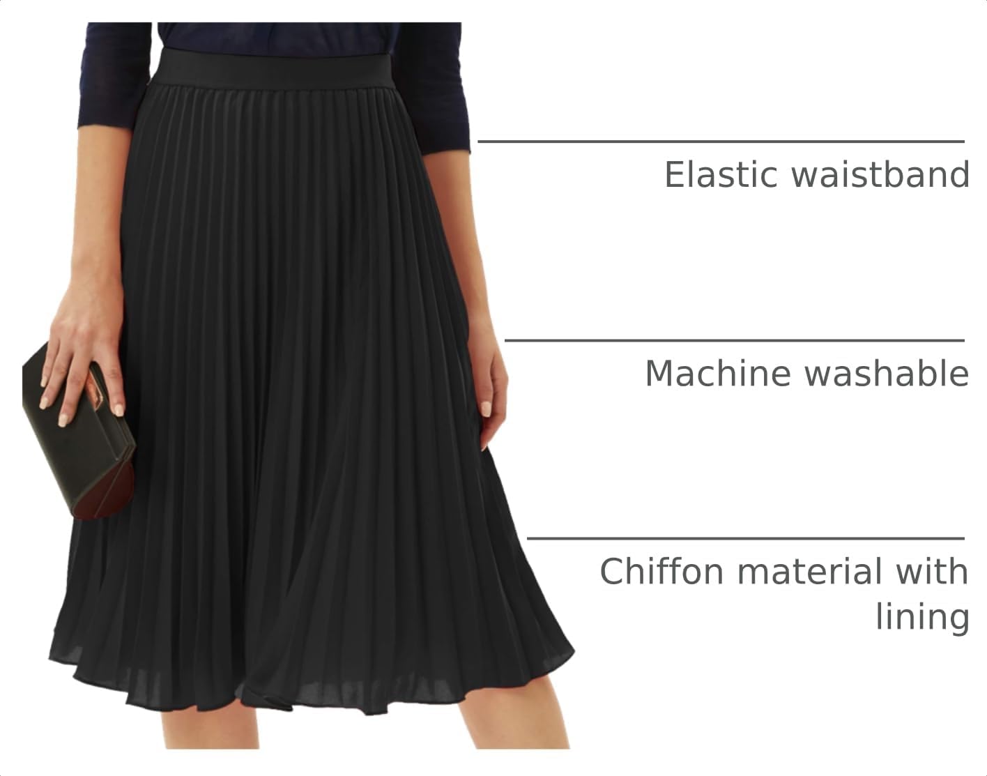 Detalle 2 de GRACE KARIN Pleated Chiffon Midi Skirt 1️⃣0️⃣0% Comfort