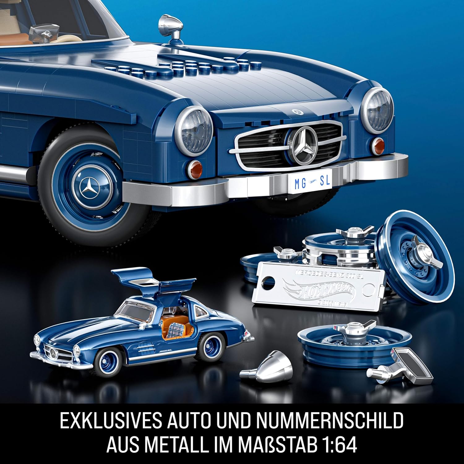 Thumbnail 4 de Mattel Brick Shop Hot Wheels Premium Serie – Mercedes-Benz 300 SL, 1:12, 1600 Teile (HWW25)