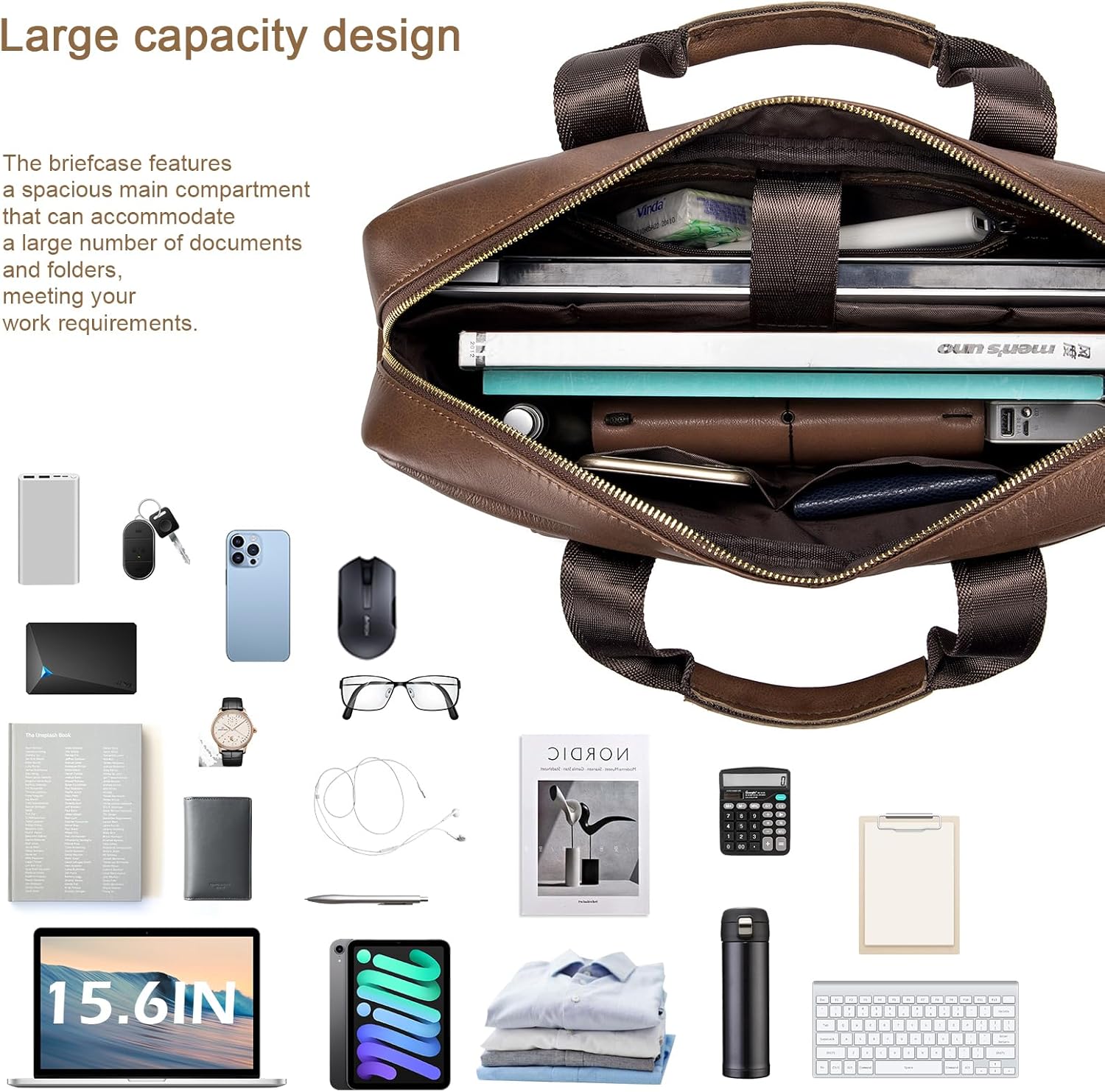 Thumbnail 4 de BAGZY 14 Pollici Ventiquattrore in pelle genuina da uomo per PC fino a 14