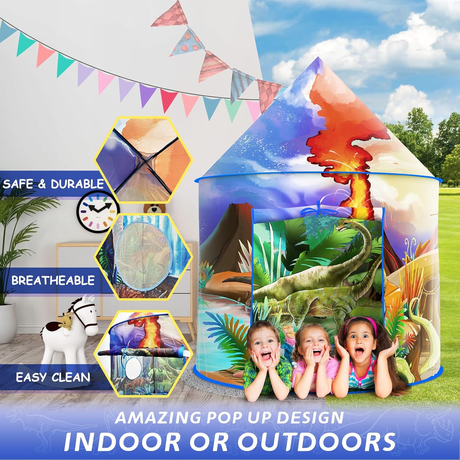 Detalle de Dinosaur Discovery Kids Play Tent: A Spacious, Easy‑Set Pop‑Up Dino World