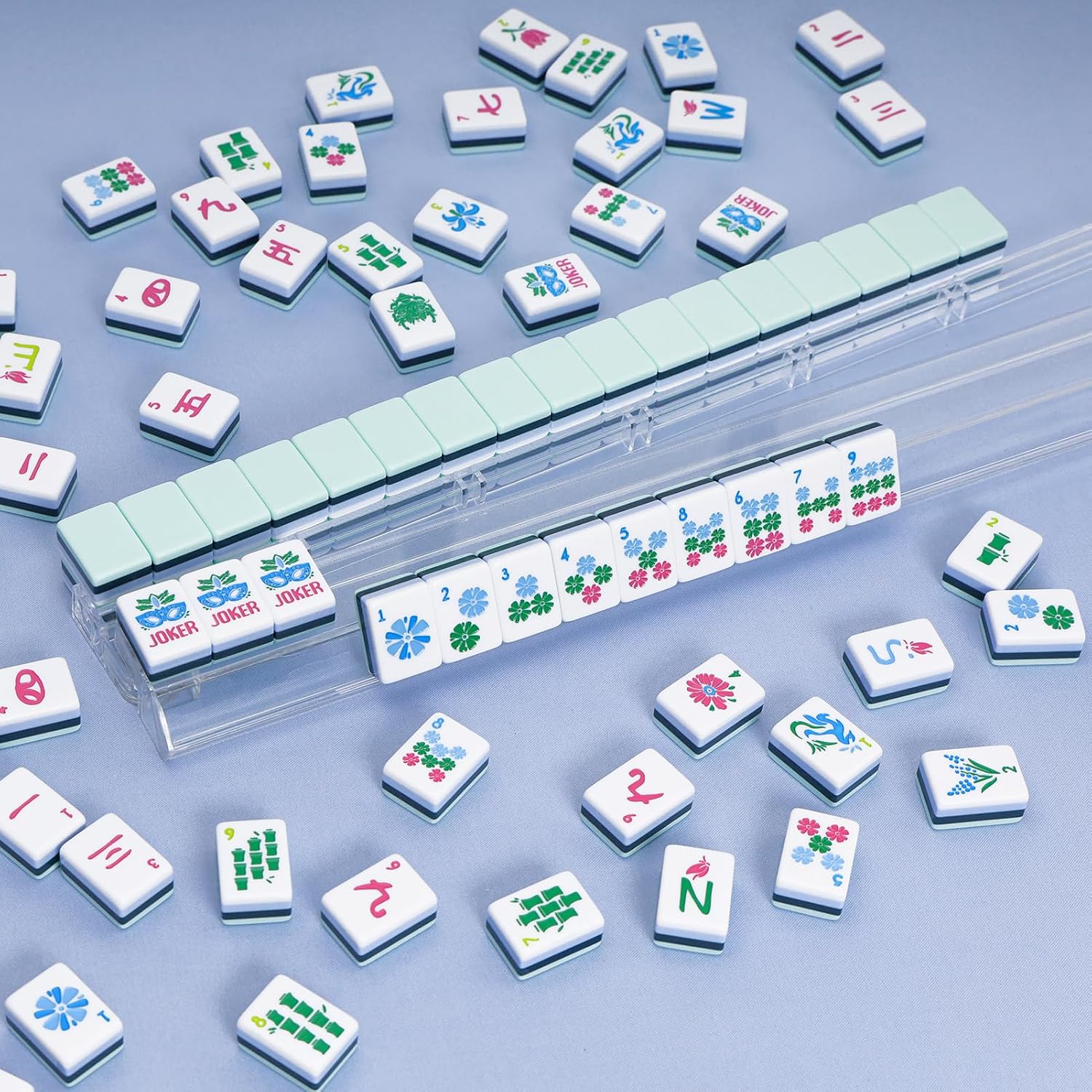 Detalle de Jongyance American Mahjong Set (4 Layer) with Blue Carrying Bag — 160 Engraved Acrylic Tiles