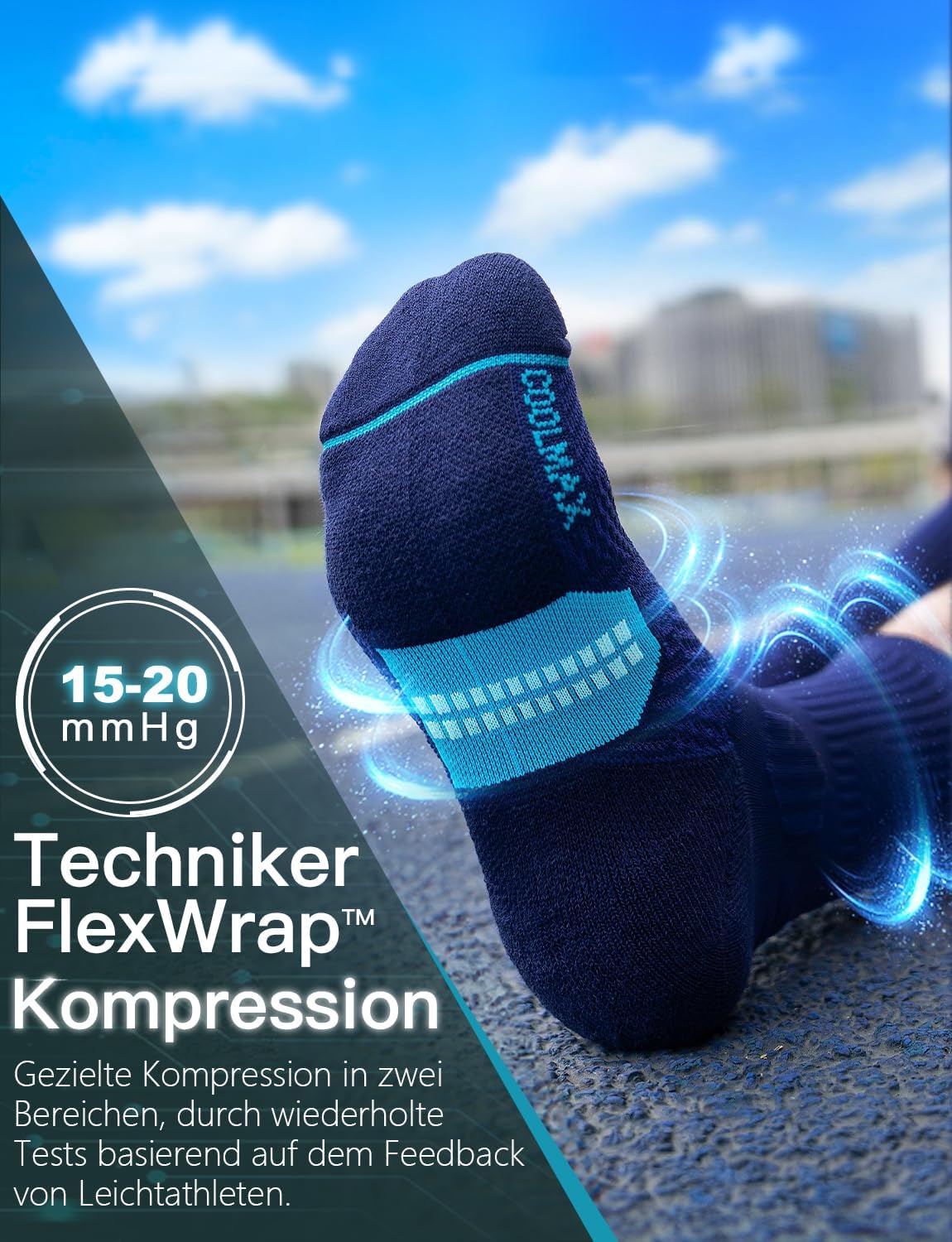Thumbnail 1 de Juclise Laufsocken Kompressions Wandern Bambus Coolmax – Anti-Blasen, 15–20 mmHg