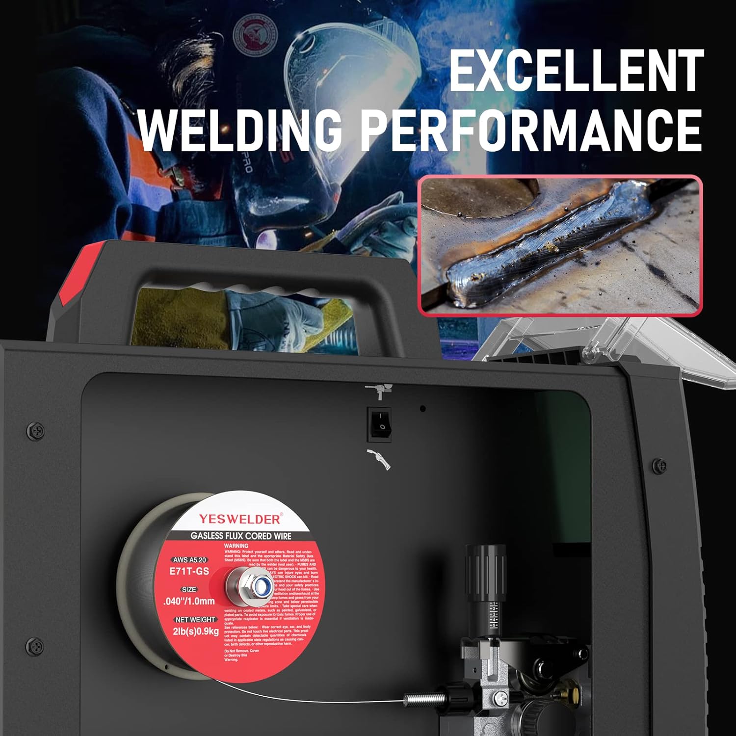 Detalle de YESWELDER filo saldatrice MIG animato no gas E71T-GS (acciaio dolce) da 1,0 mm in bobina da 0,9 kg