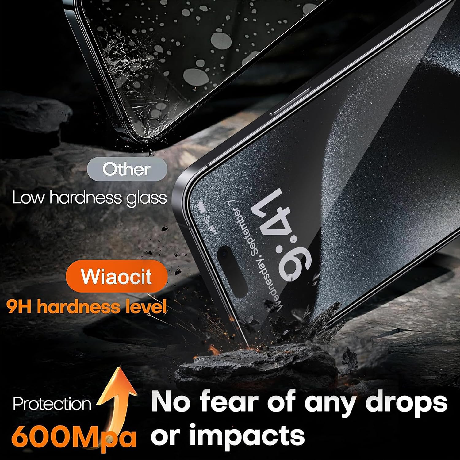 Detalle de Wiaocit iPhone 15 Pro Max Tempered Glass Privacy Screen Protector, 3-Pack