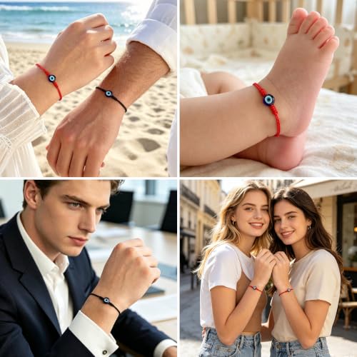 Detalle 2 de JUVJEW Blue Evil Eye Anklet Bracelet with Red String — Adjustable, Handmade Protection Jewelry
