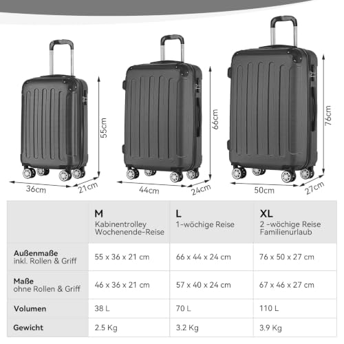 Detalle de BEIBYE Hartschalenkoffer XL 76 cm – Großer Reiseekoffer aus ABS, 360° Doppelrollen, Zahlenschloss, schwarz
