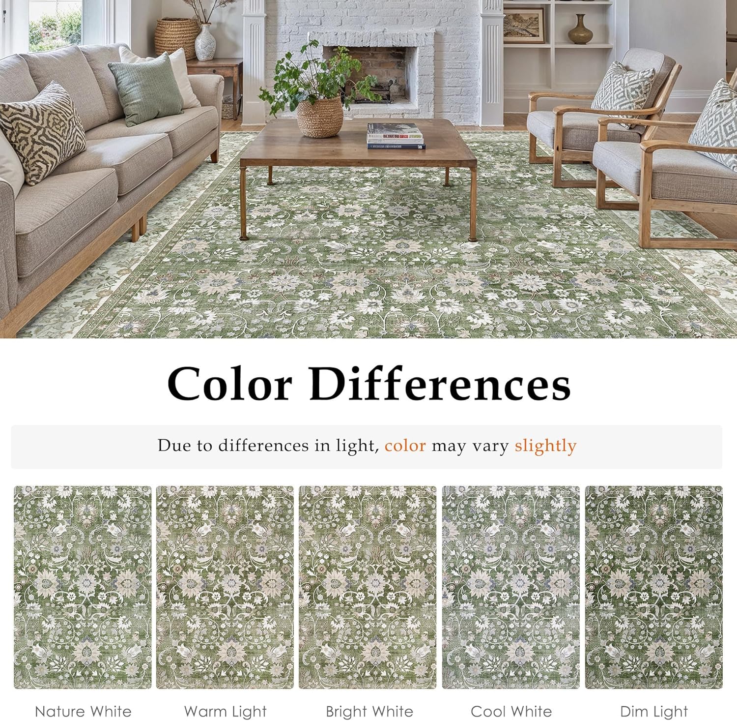 Thumbnail 1 de PureCozy Green 160x230cm Large Area Rug – Vintage Soft, Non-Slip, Machine Washable