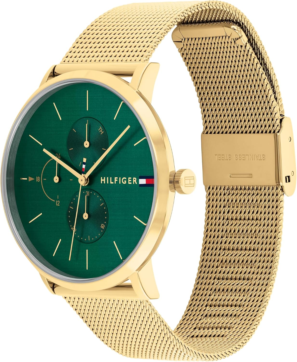 Detalle de Tommy Hilfiger Damen Multifunktions-Quarz-Uhr mit Grünem Zifferblatt – Leder- oder Edelstahlarmband