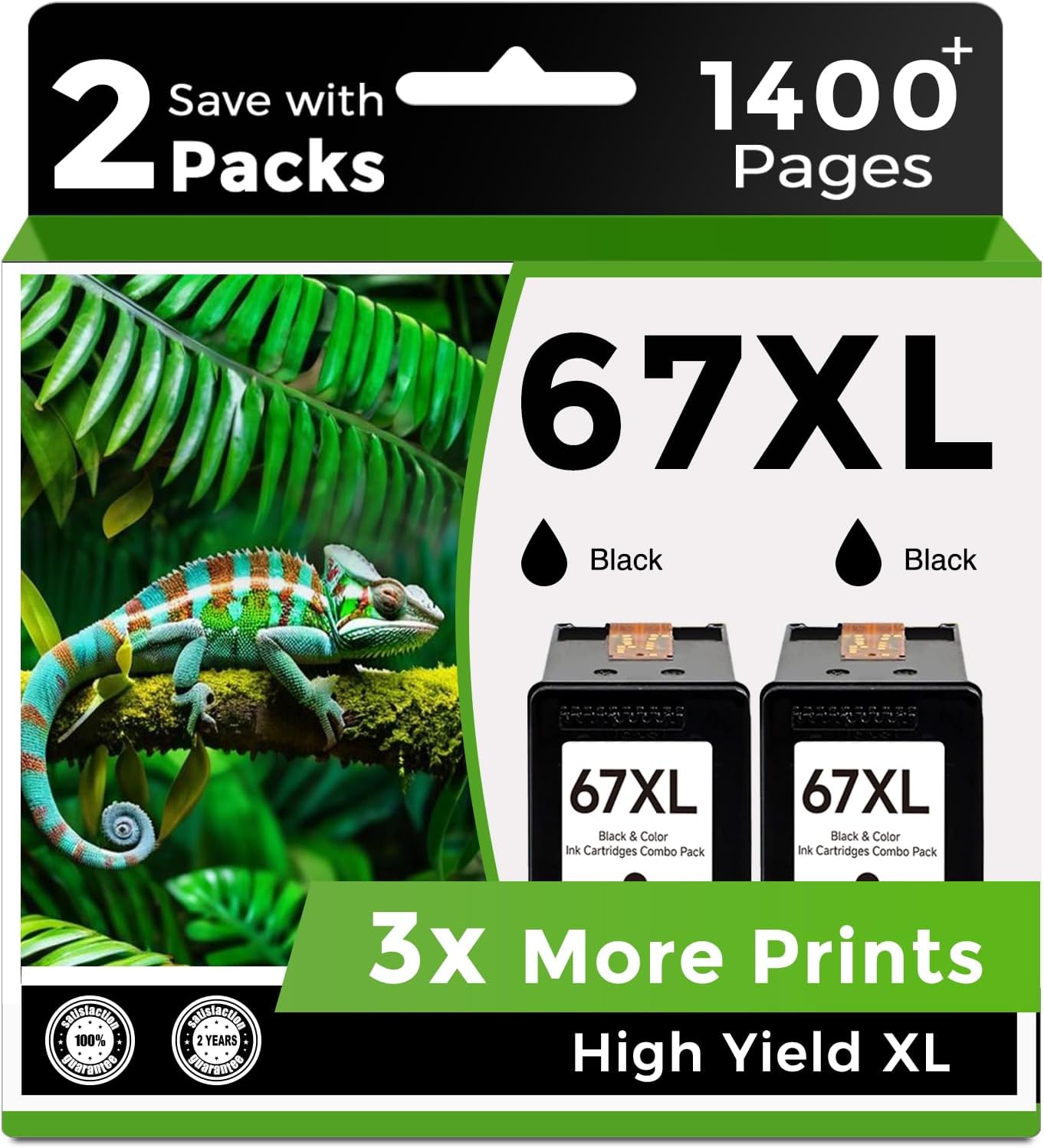 Detalle de 67XL Black Ink Cartridges (2-Pack) Replacement for HP 67XL Printers