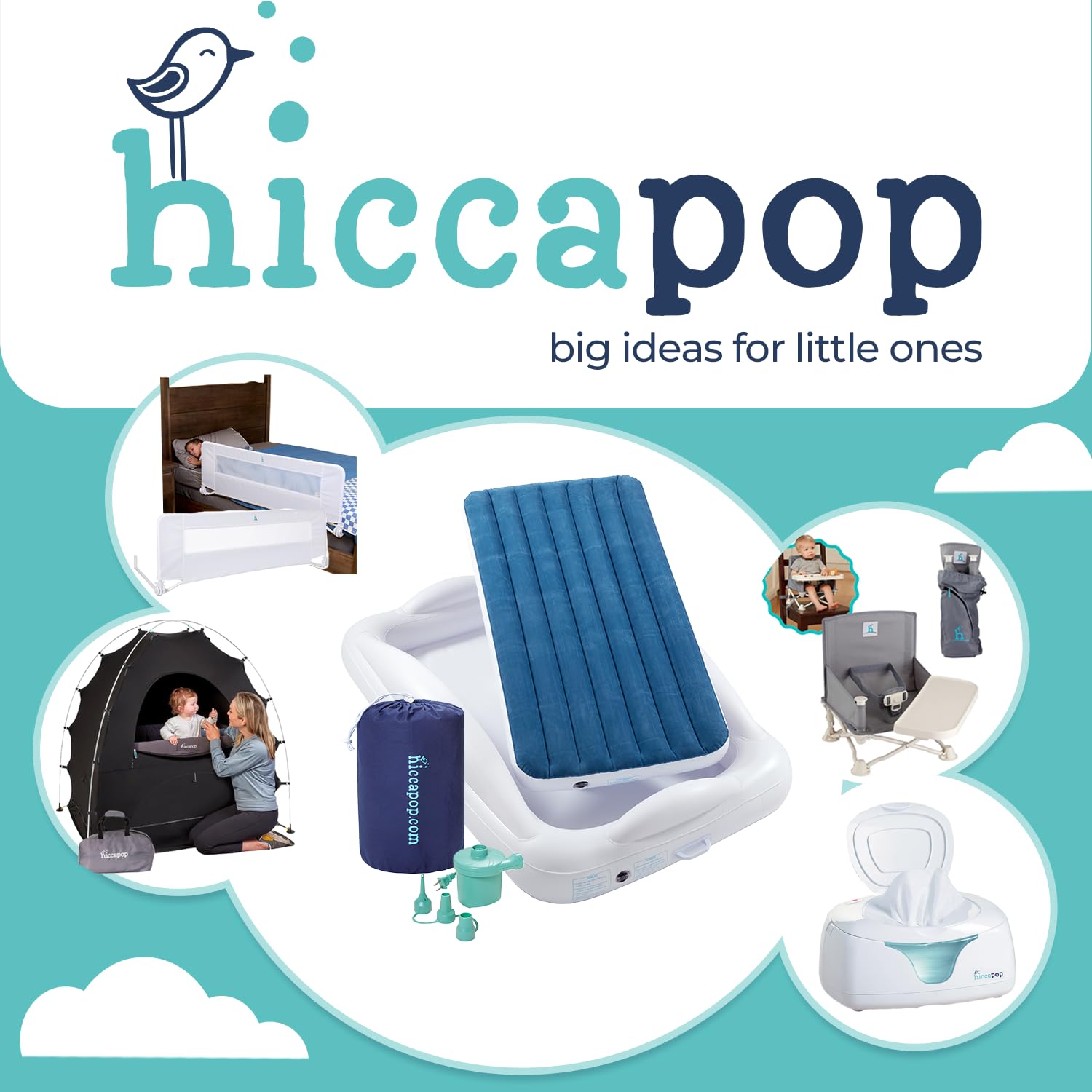 Thumbnail 6 de Hiccapop Inflatable Toddler Travel Bed with Safety Bumpers (4-Sided) — Navy Blue