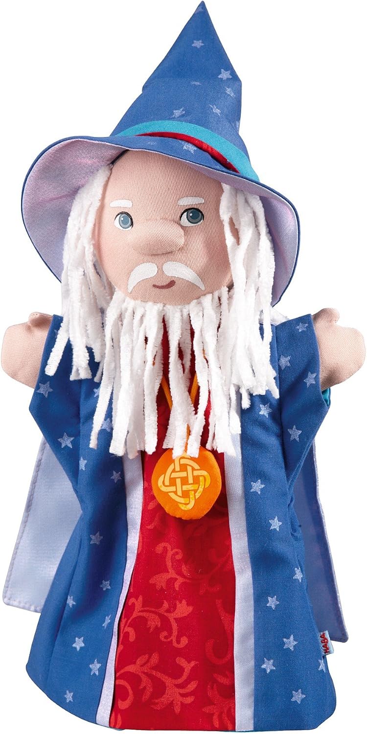 Detalle de HABA Handpuppe Zauberer (35 cm) – flexible Spielpuppe für Geschichten & Interaktion