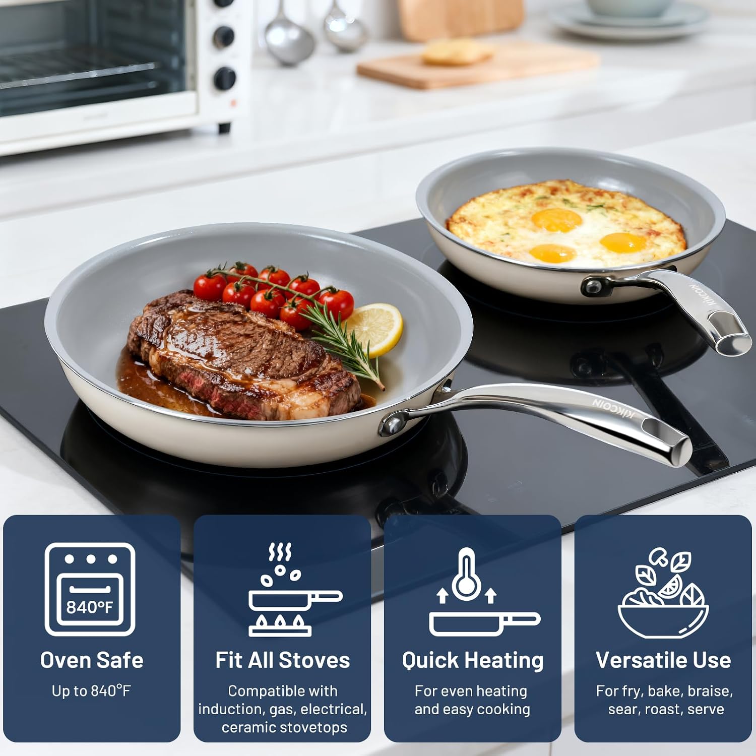 Thumbnail 4 de Kikcoin Ceramic Frying Pan Set 3-Piece