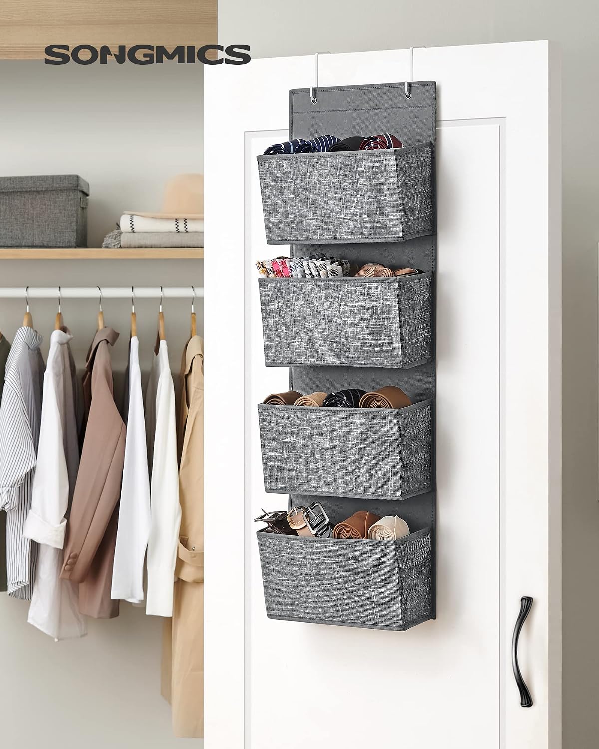 Detalle de SONGMICS TINA RDH004G11 ophangrek met 4 vakken, grijs