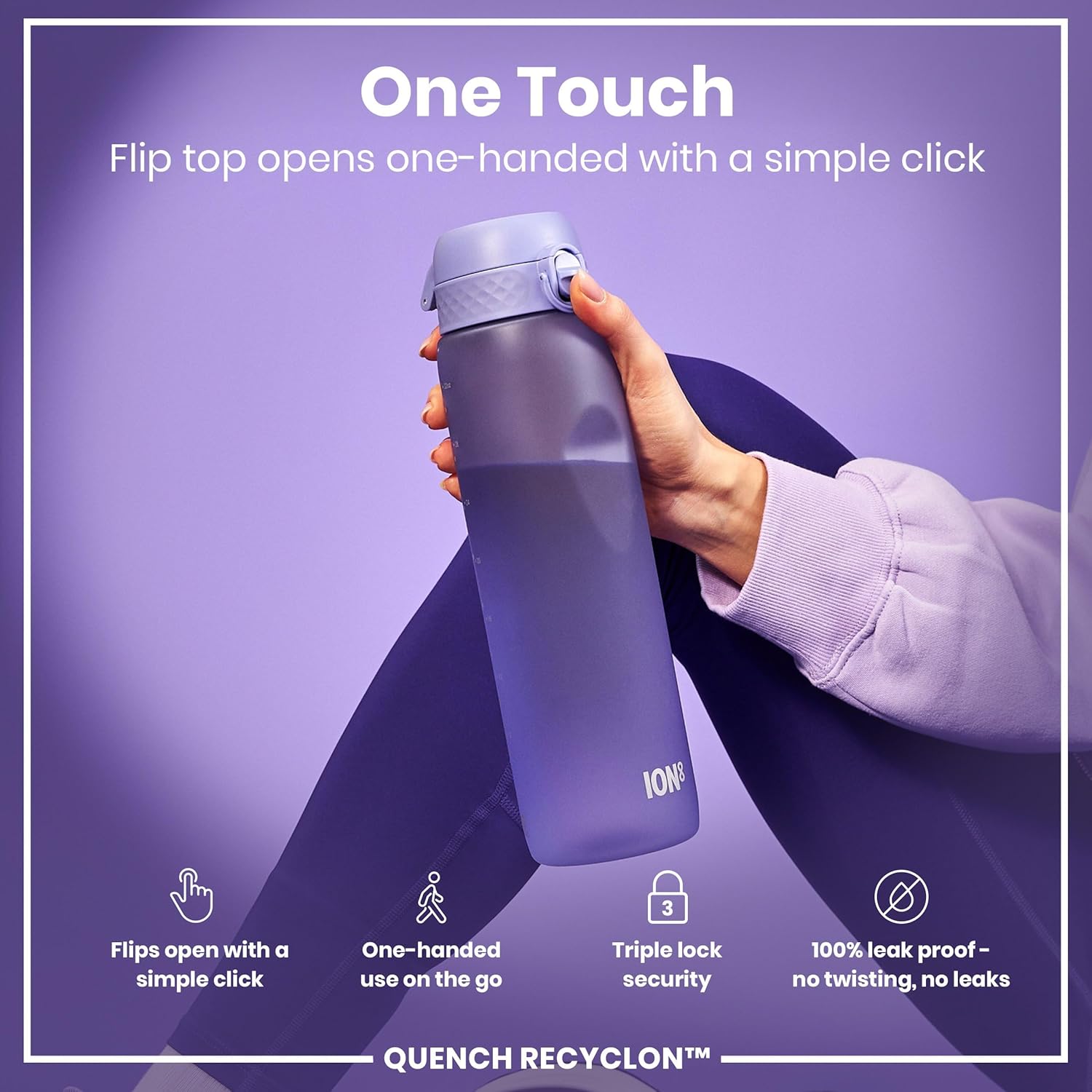Detalle 2 de Ion8 1 Litre Water Bottle with Times to Drink – Leak‑Proof, Dishwasher Safe and BPA Free