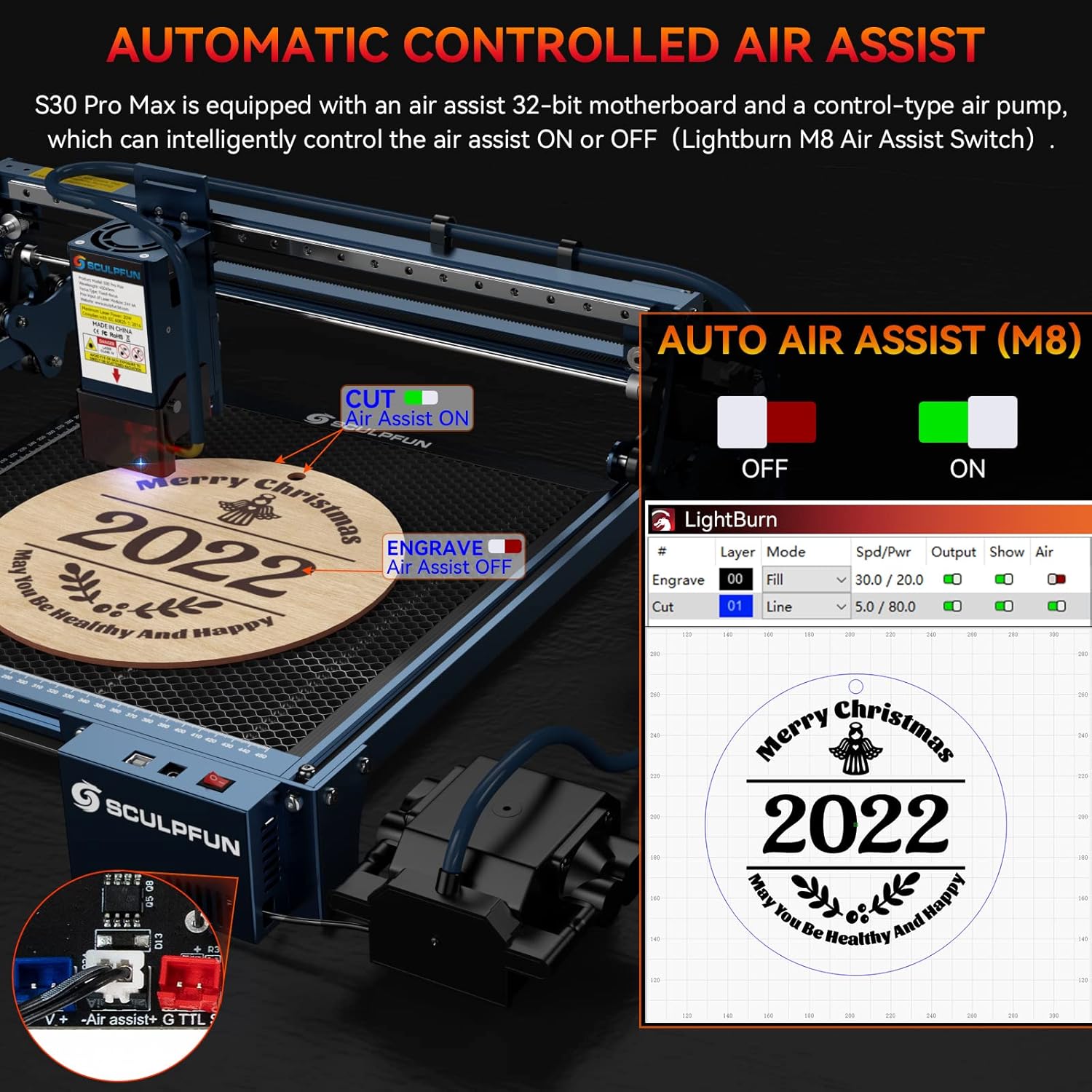 Detalle de SCULPFUN S30 Pro Max – graveur laser 20W avec découpe laser (surface jusqu’à 935 × 905 mm) pour métal et DIY