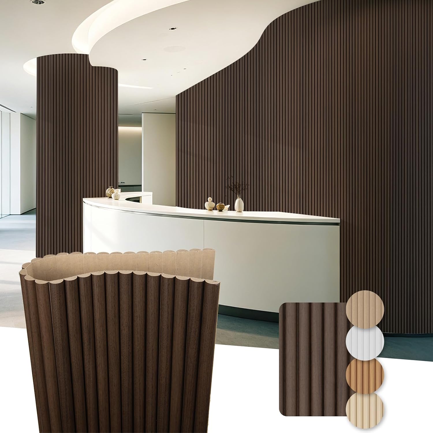 Detalle de Art3d A31ct705WA02usz Roll-Flat Beaded Wood Slat Wall Panels, Walnut, 2-Pack