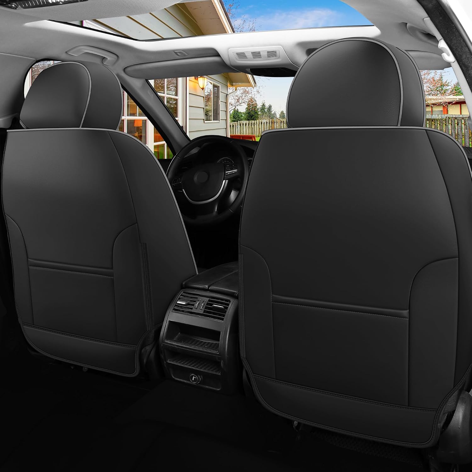Detalle de Menifomory Black and Gray Universal Leather Car Seat Cover