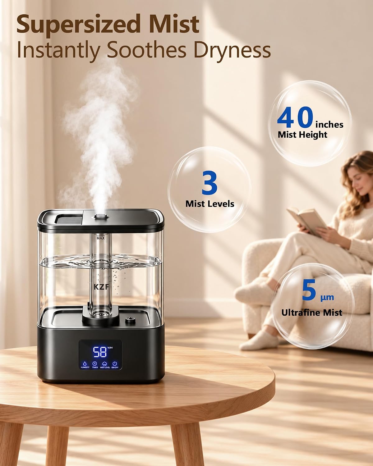 Thumbnail 4 de KZF ZG-521 4L Cool Mist Humidifier with Top-Fill Tank and Humidity Control