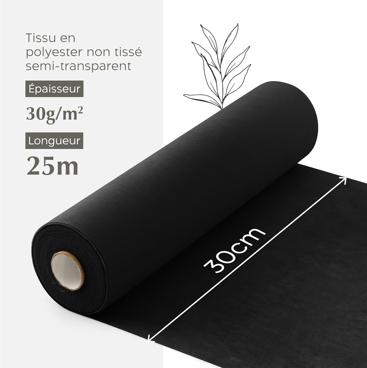 Detalle de Twinzee Chemin de Table Noir Non Tissé 30 cm x 25 m – Déco de table élégante pour tous vos événements