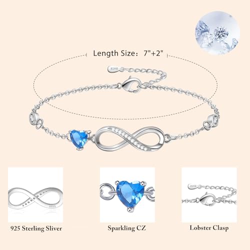 Thumbnail 1 de Tusuzik pulsera de plata de ley 925 con símbolo de infinito y corazón para el Día de la Madre