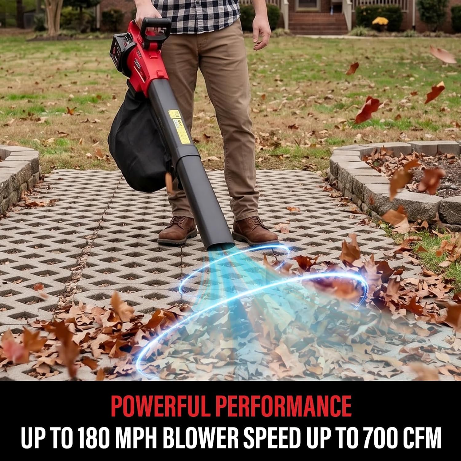 Detalle de MZK H6618 40V Leaf Vacuum Mulcher, 700 CFM Cordless 3-in-1 Blower