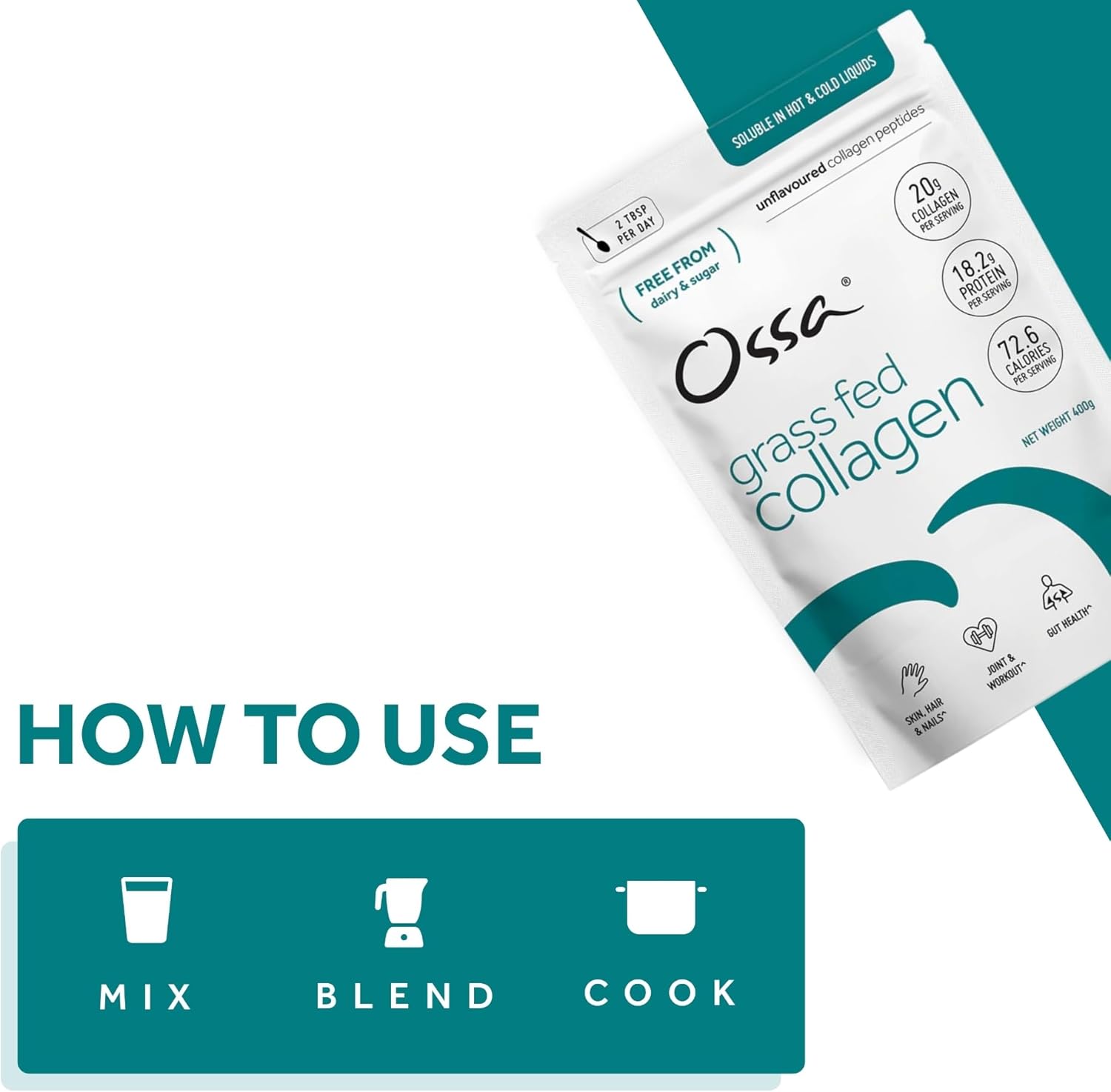 Thumbnail 4 de Ossa Collagen Peptides Powder 400g (Grass Fed) — natural protein supplement for hair, skin, joints & muscles
