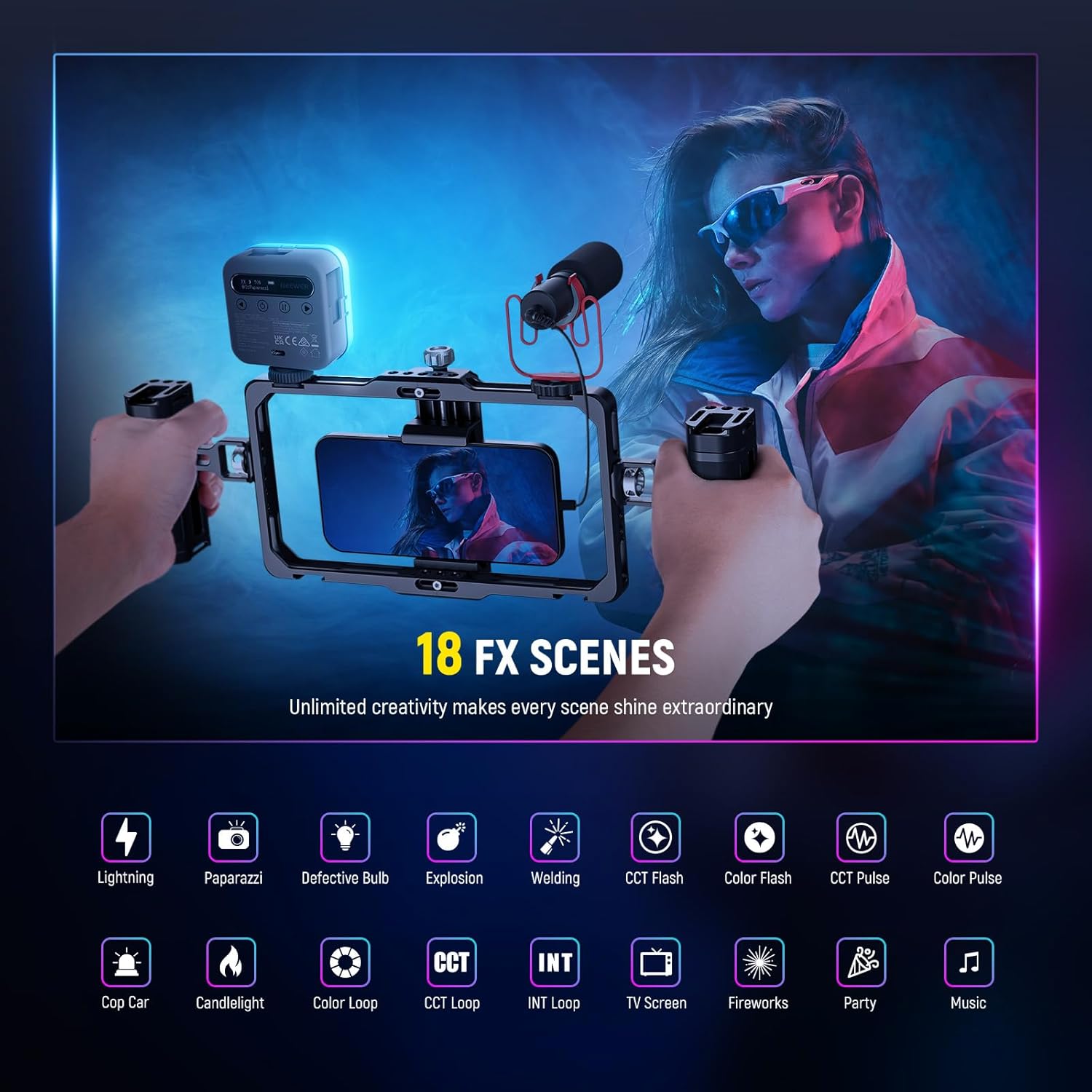 Thumbnail 6 de NEEWER Basic BL60C : mini panneau LED vidéo RVB magnétique rechargeable pour selfie, trépied et griffe flash