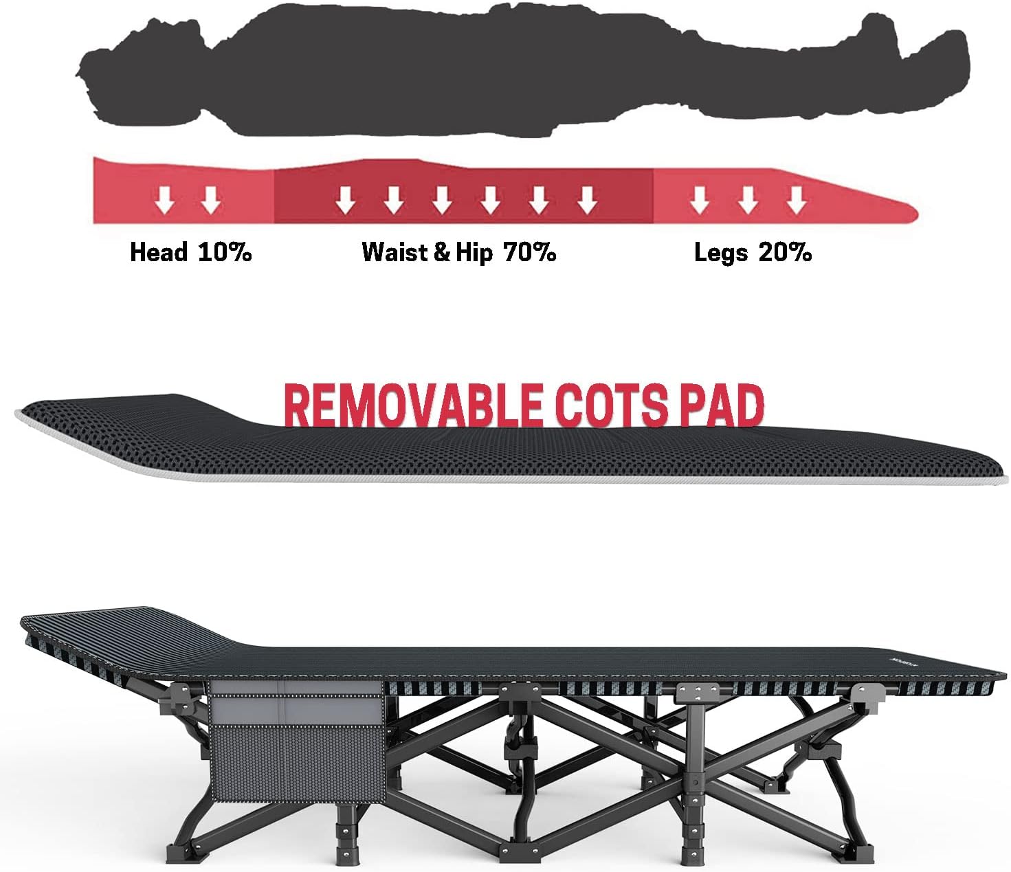 Detalle de Camp bed for adults, supports 450 lbs