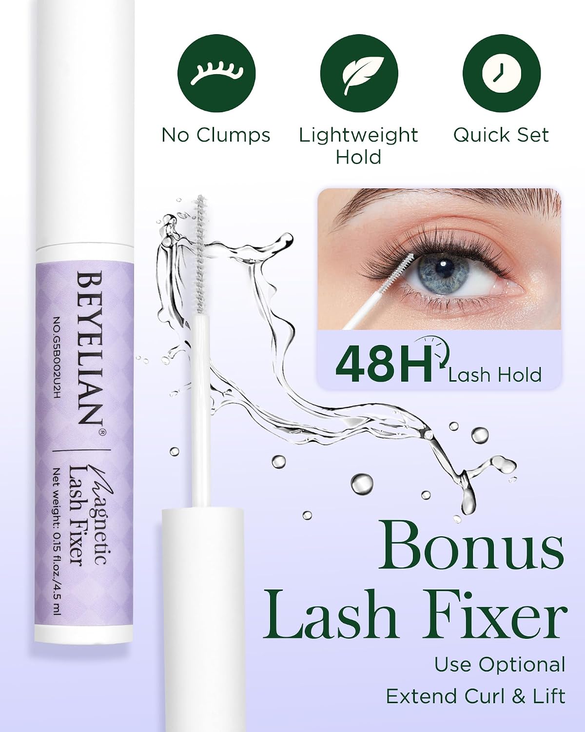 Detalle de BEYELIAN Magnetic Eyelashes with Applicator (YT25) — reusable, no-glue soft magnetic lashes