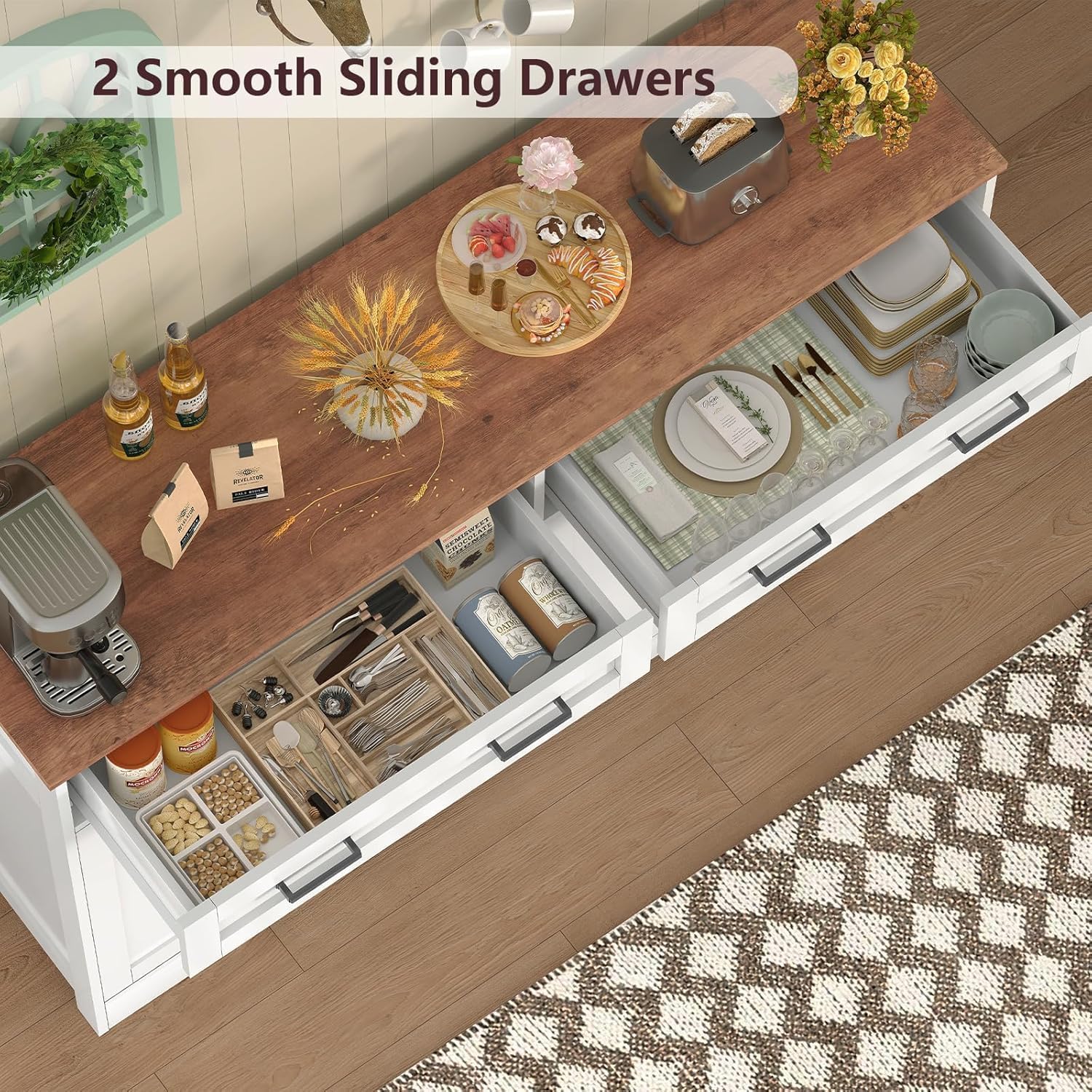 Detalle 2 de TEENFON Buffet Cabinet, 2 Drawers, 4 Doors and Adjustable Shelves