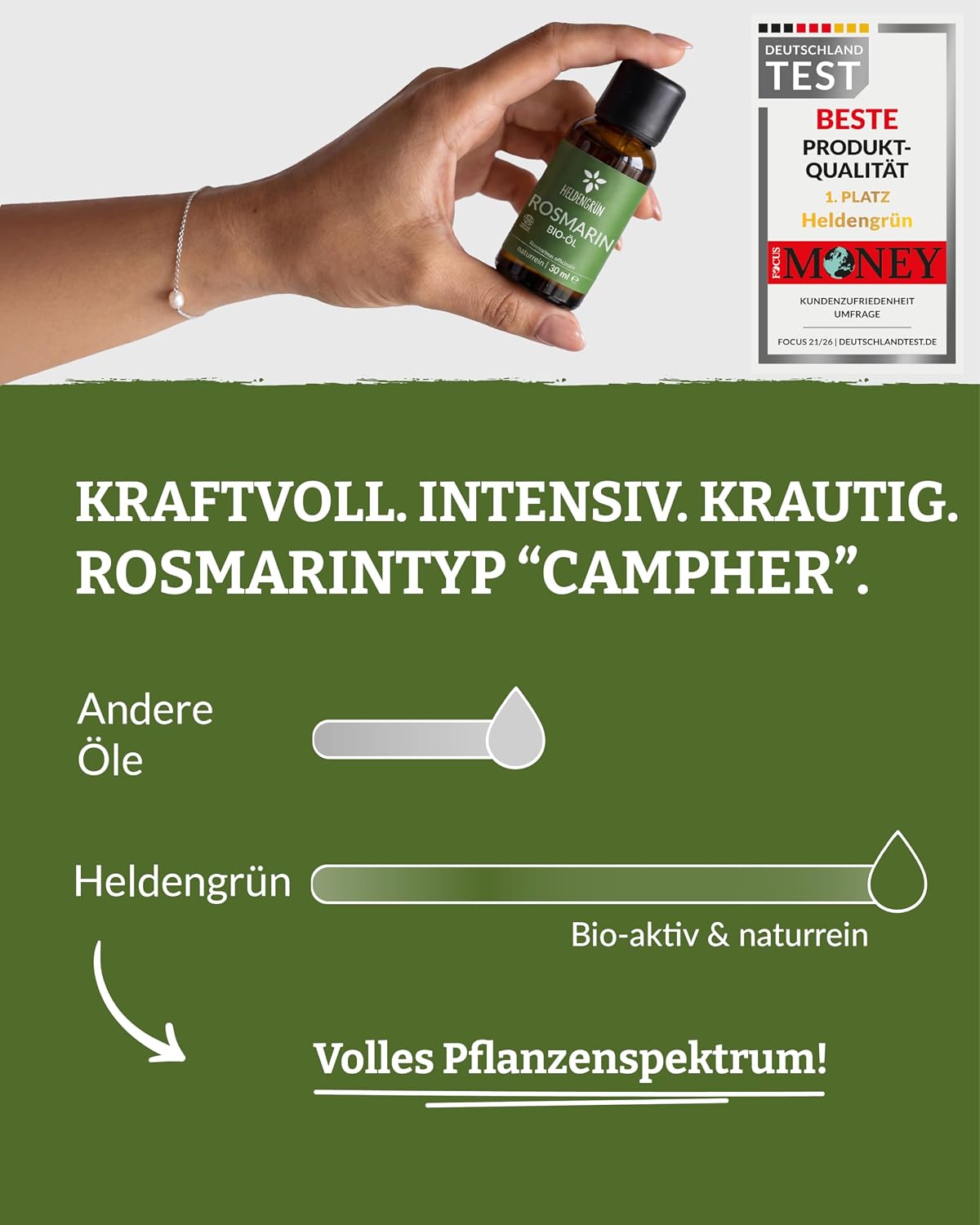 Detalle 2 de Heldengrün BIO Rosmarinöl 100 ml – Haaröl