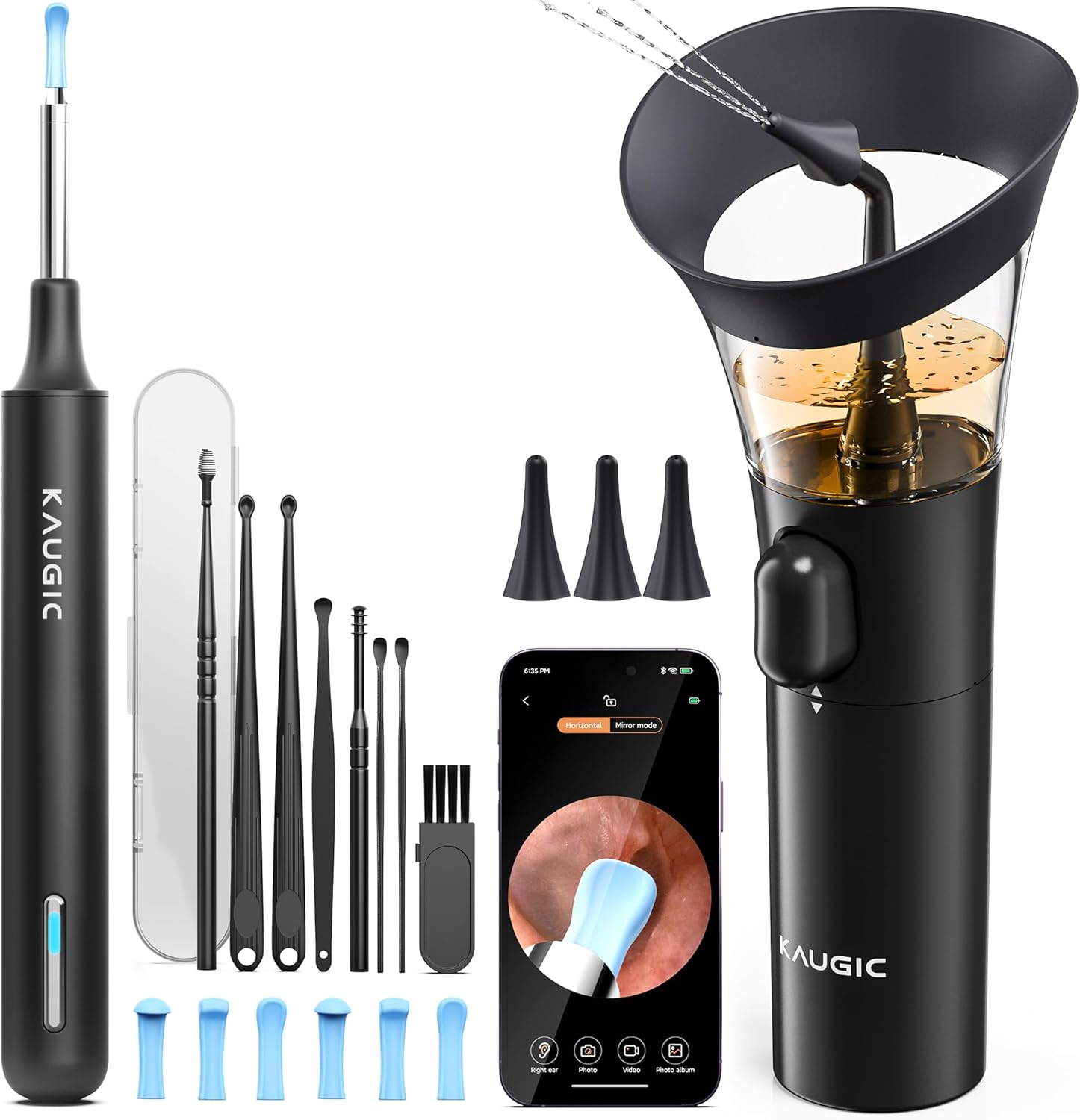 KAUGIC Ear Wax Removal: One-Hand Manual Ear Cleaner with Camera – Safe Home Ear Care Kit
