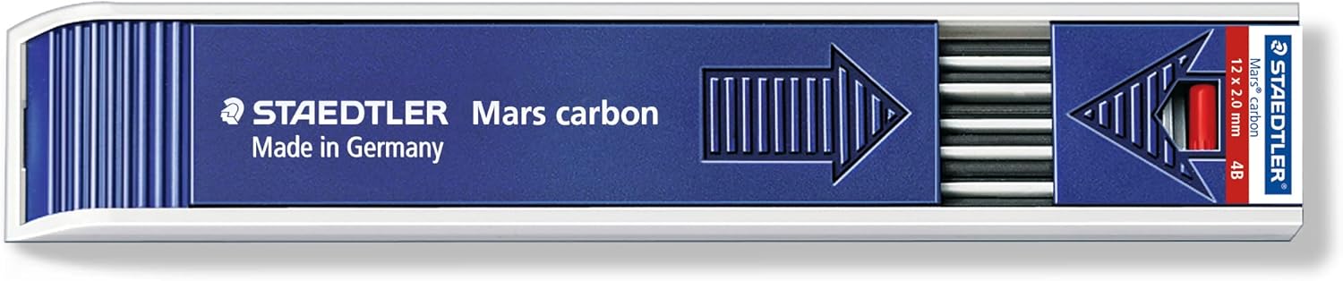 Staedtler Mars Carbon – Mine da 2 mm, astuccio da 12 mine nere per portamine a pinza
