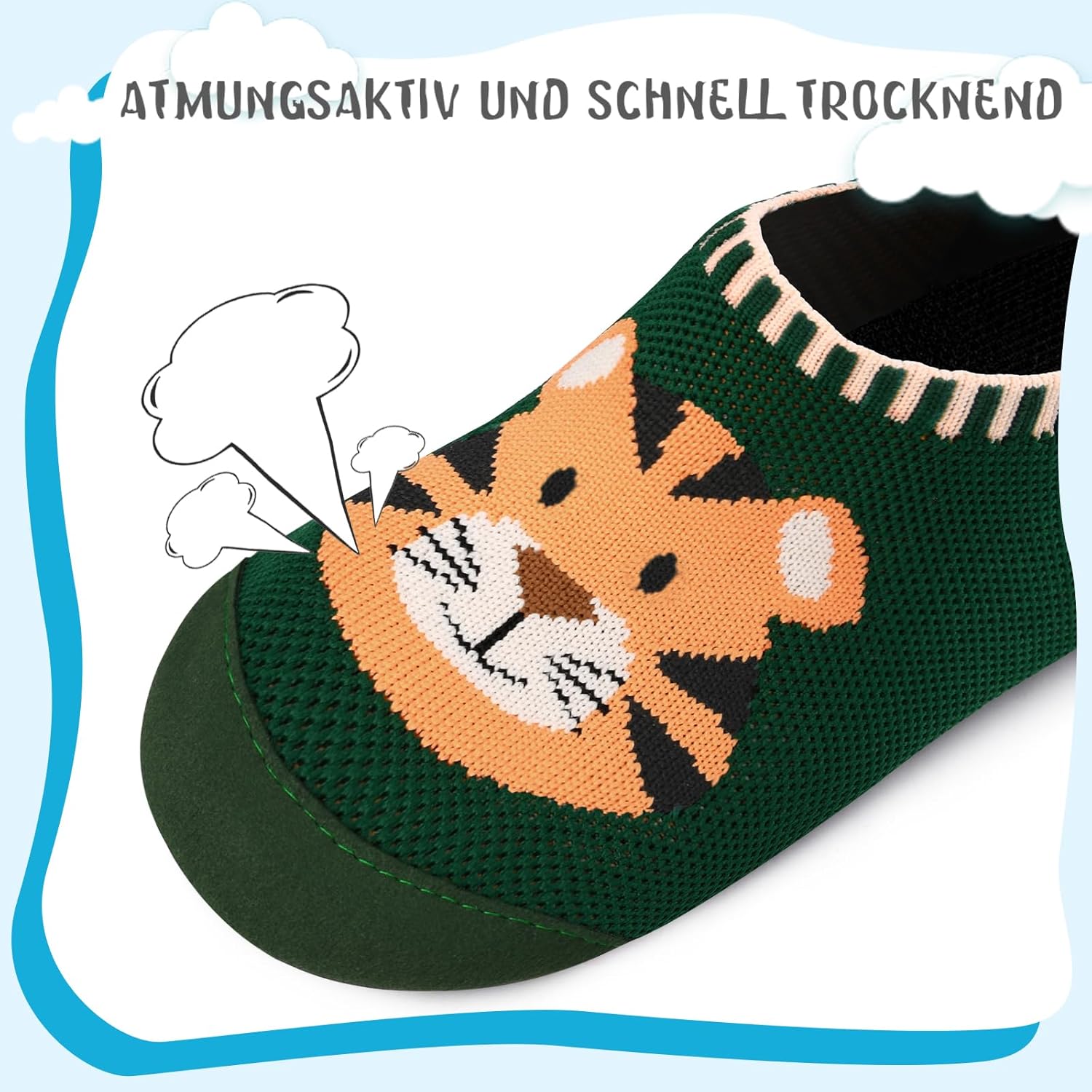 Detalle 2 de Kyopp Hausschuhe Kinder – Barfuß‑Sockenhausschuhe für Mädchen und Jungen, rutschfeste Ledersohle, atmungsaktives Strickmaterial