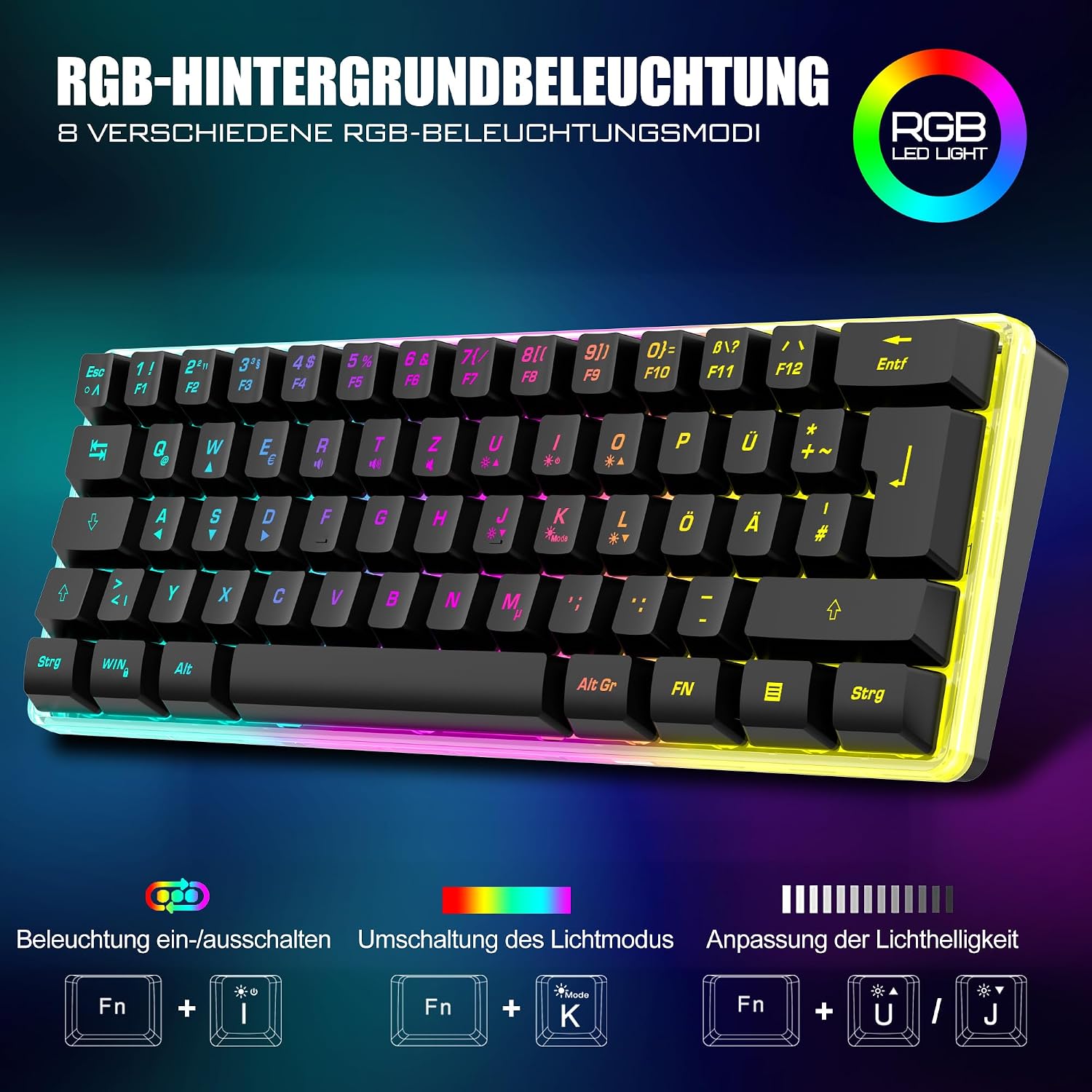 Detalle 2 de RedThunder K62 60% Kabelloses Tastatur ⌨
